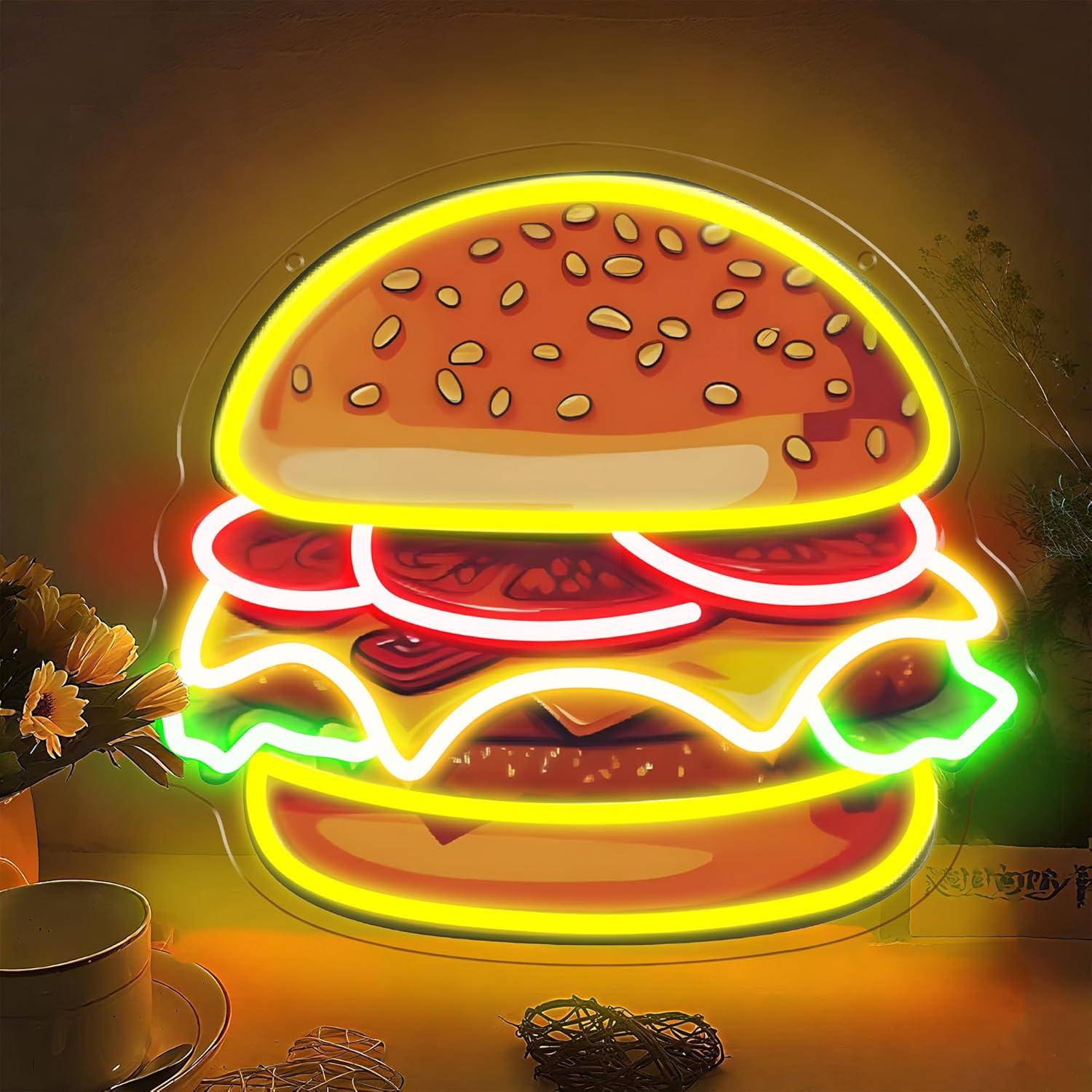 Wall Decor Lighting - Burger Neon Sign LED Hamburger Wall