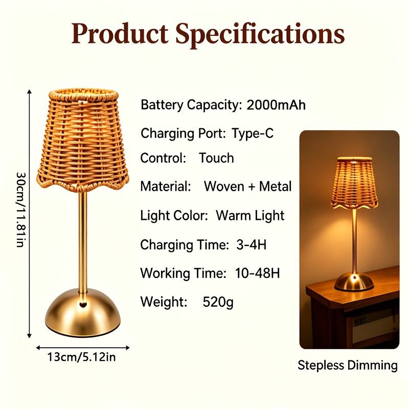 Bohemian Woven Rattan Art Tabl - огляд і ціна Touch Dimmer Lamp