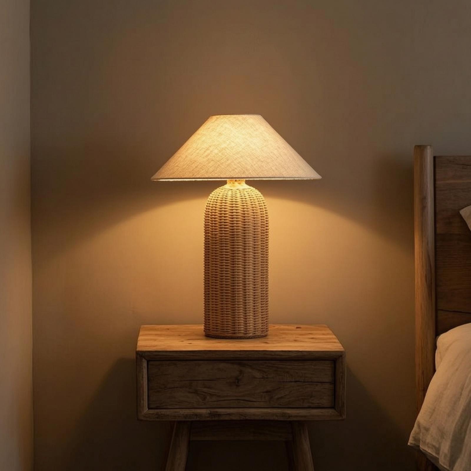 Bedside Lamp Rattan Base Fabri - огляд і ціна Decor Lighting Lamps