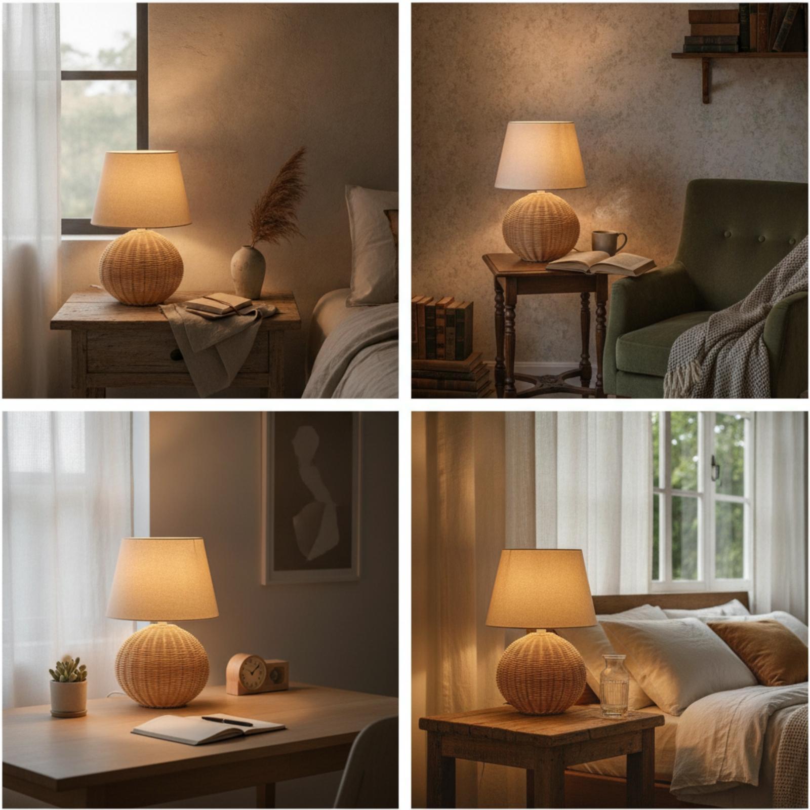 Bedside Lamp Rattan Base Fabri - огляд і ціна Decor Lighting Lamps