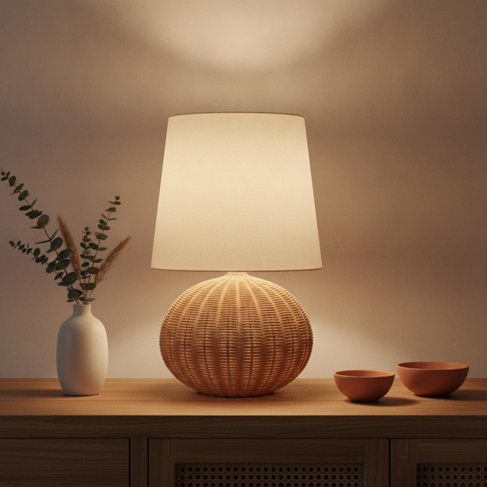 Bedside Lamp Rattan Base Fabri - огляд і ціна Decor Lighting Lamps
