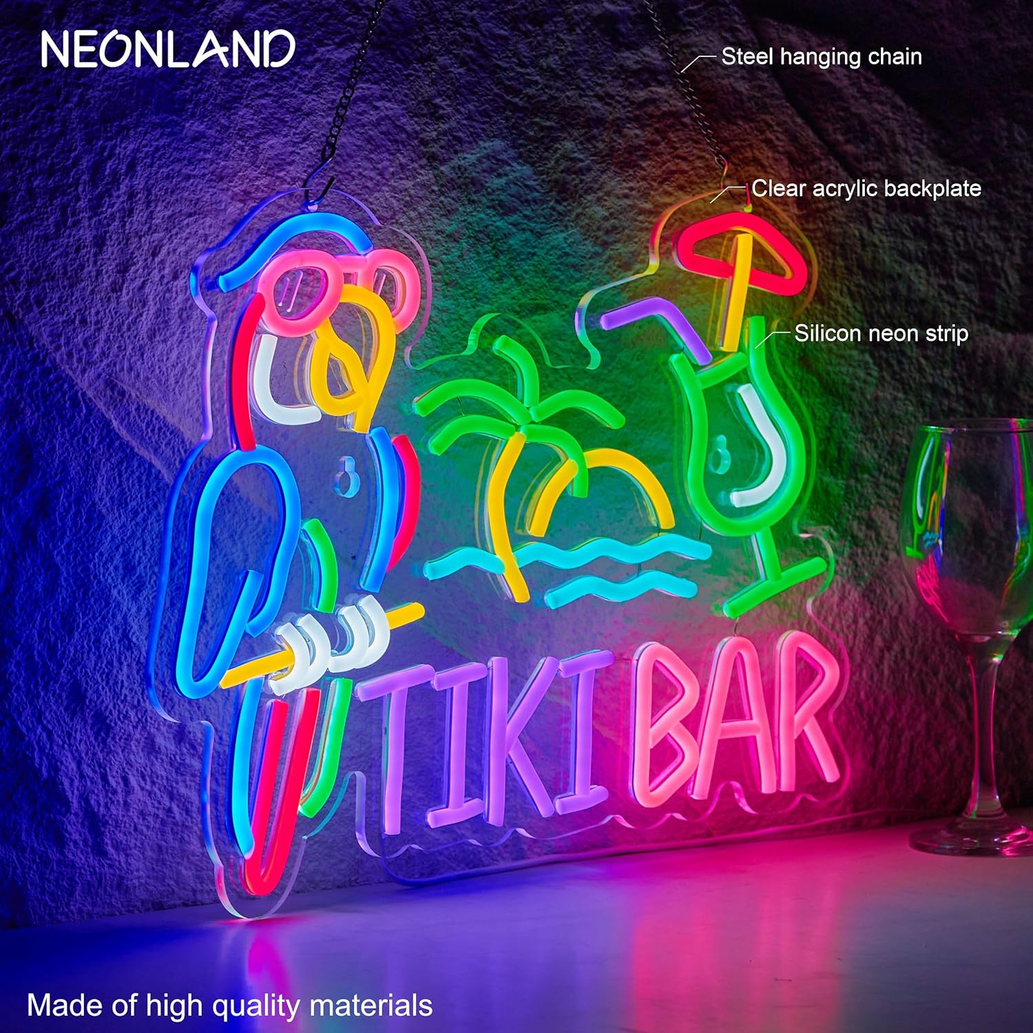 Tiki Bar Parrot Palm Tree Neon - огляд і ціна Wall Decor Lighting