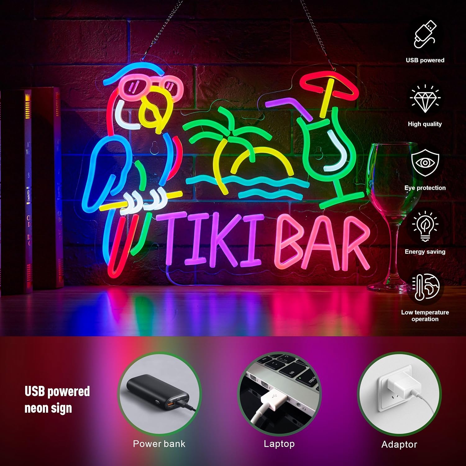 Tiki Bar Parrot Palm Tree Neon - огляд і ціна Wall Decor Lighting