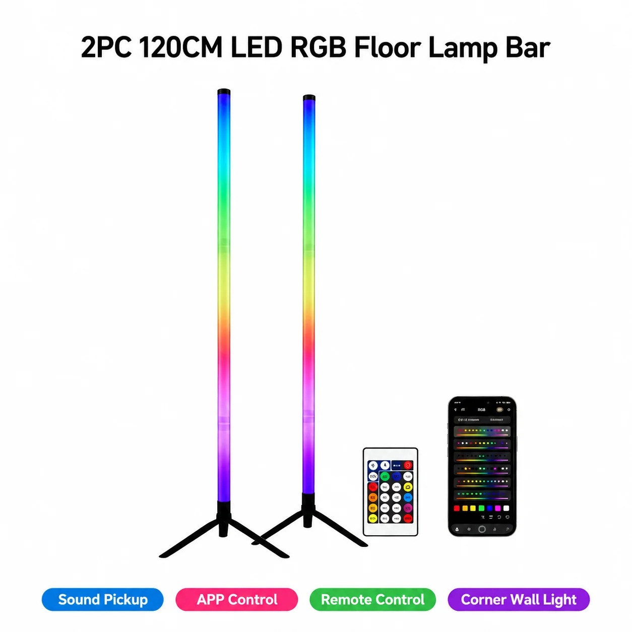 2PCS 120CM RGB Floor Lamp, Sou - огляд і ціна Lighting Decoration For Home