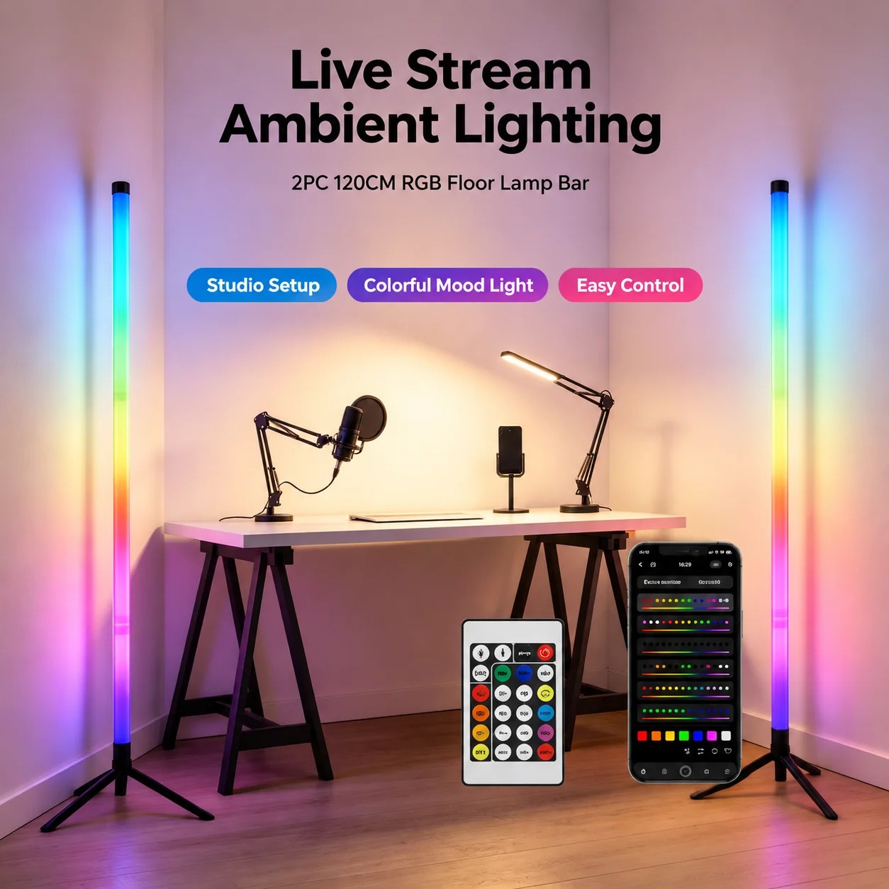 2PCS 120CM RGB Floor Lamp, Sou - огляд і ціна Lighting Decoration For Home