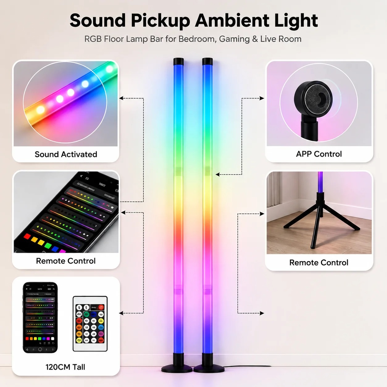 2PCS 120CM RGB Floor Lamp, Sou - огляд і ціна Lighting Decoration For Home